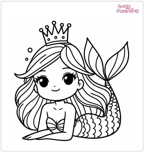 Mermaid with a Crown Colouring Page