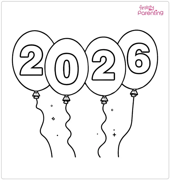 2026 in Balloons Colouring Page 2026 in Balloons Colouring Page