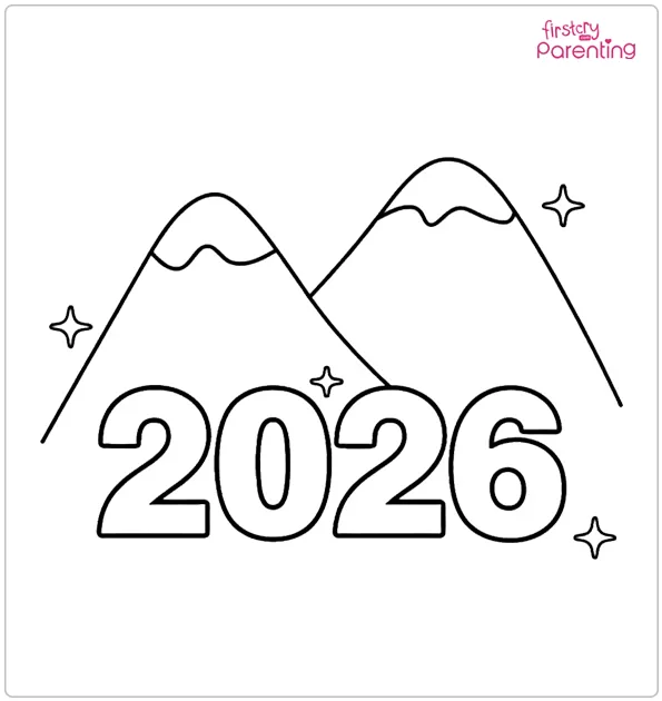 2026 in Mountains Colouring Page 2026 in Mountains Colouring Page