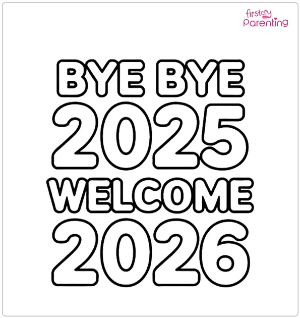 Bye Bye 2025, Welcome 2026 Colouring Page Bye Bye 2025, Welcome 2026 Colouring Page