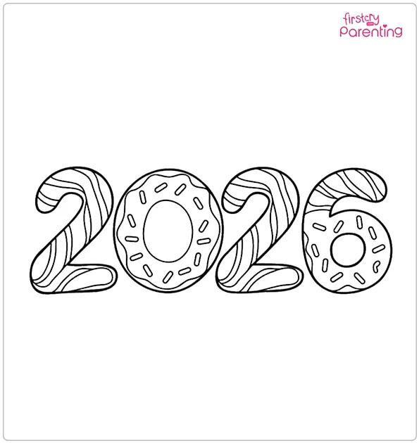 Donut and Candy Cane 2026 Colouring Page Donut and Candy Cane 2026 Colouring Page