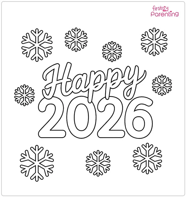 Happy 2026 in Snow Colouring Page Happy 2026 in Snow Colouring Page