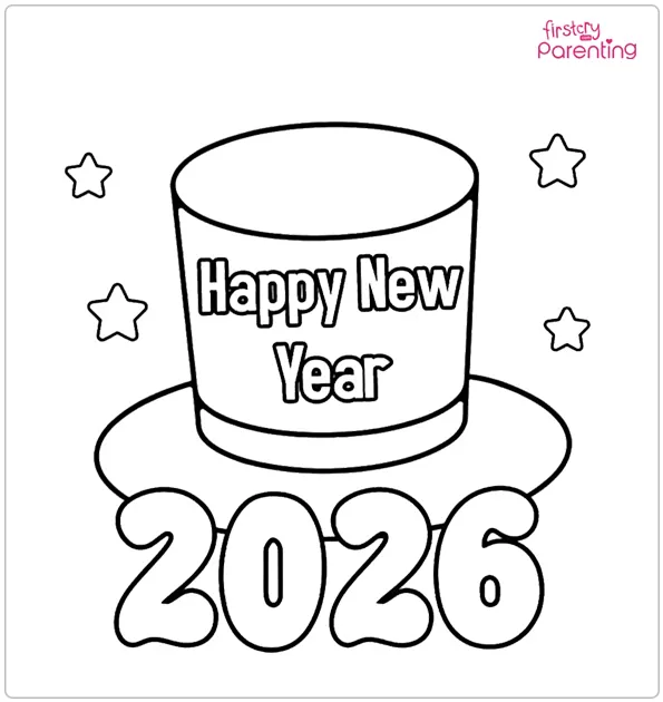 Happy New Year Hat Colouring Page Happy New Year Hat Colouring Page