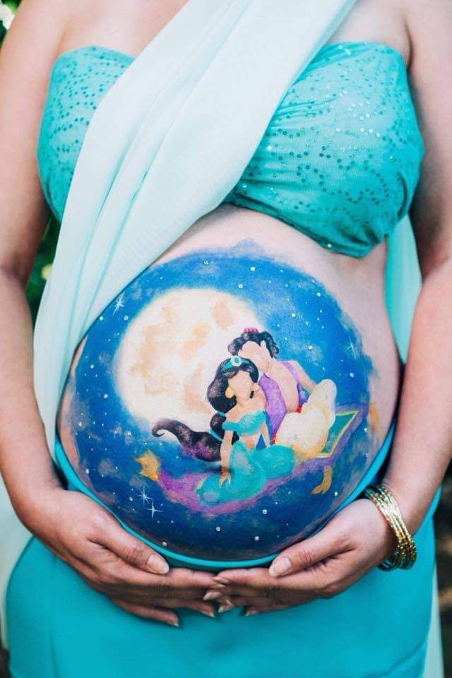 Disney character pregnancy belly painting