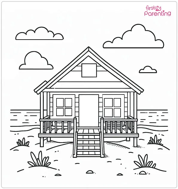 Beach House Coloring Page
