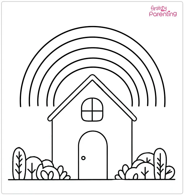 Rainbow House Coloring Page