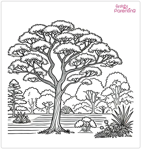 Tree in a Park Coloring Page