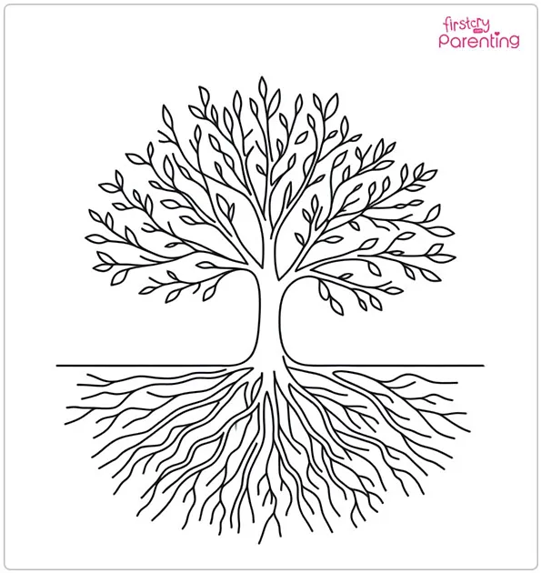 Tree with Roots Coloring Page