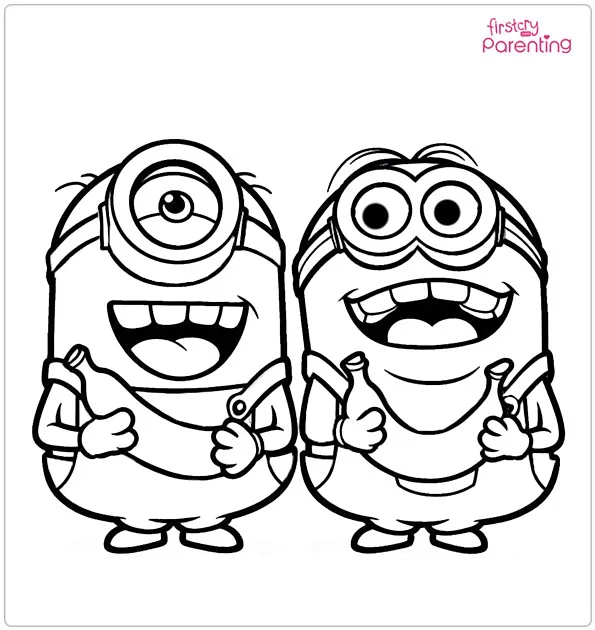 Laughing Minions With Bananas Coloring Page Laughing Minions With Bananas Coloring Page
