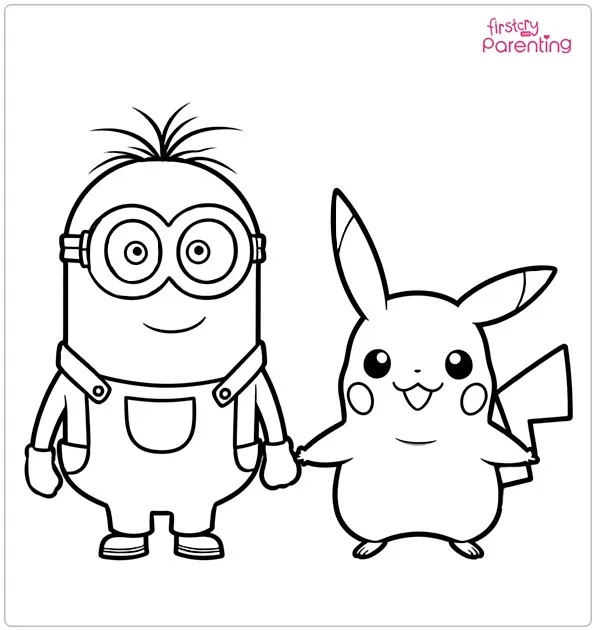 Minion and Pikachu Coloring Page Minion and Pikachu Coloring Page