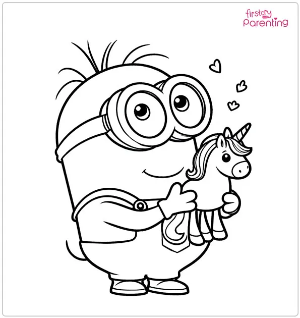 Minion Holding Toy Unicorn Coloring Page Minion Holding Toy Unicorn Coloring Page