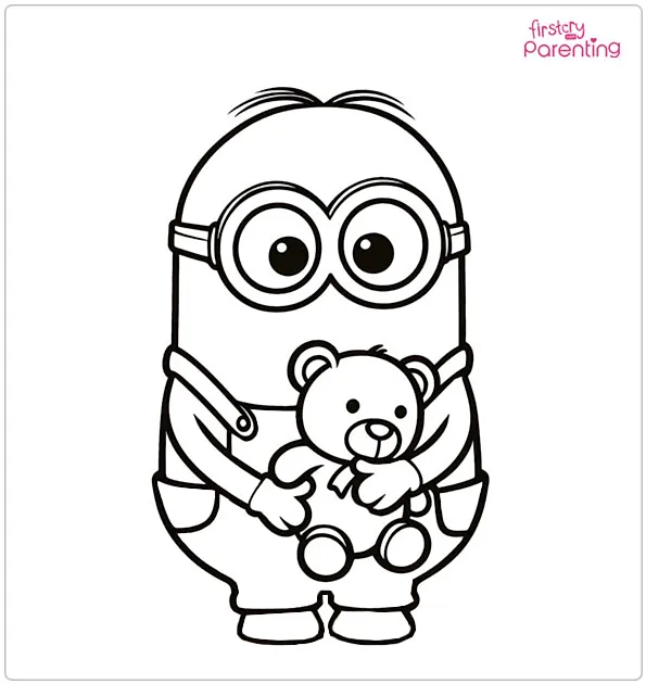 Minion Holds a Teddy Bear Coloring Page Minion Holds a Teddy Bear Coloring Page