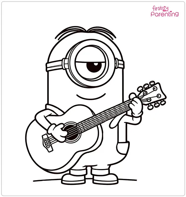 Minion Stuart With Guitar Coloring Page Minion Stuart With Guitar Coloring Page