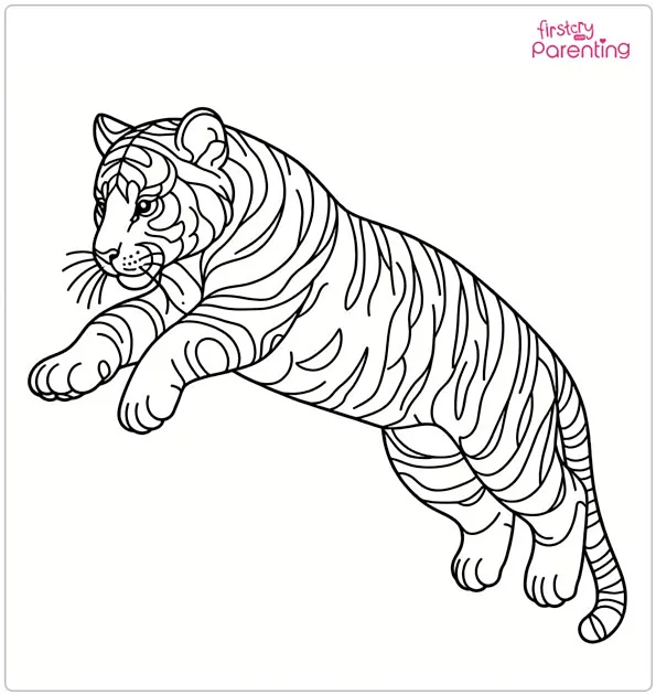 Jumping Tiger Coloring Page