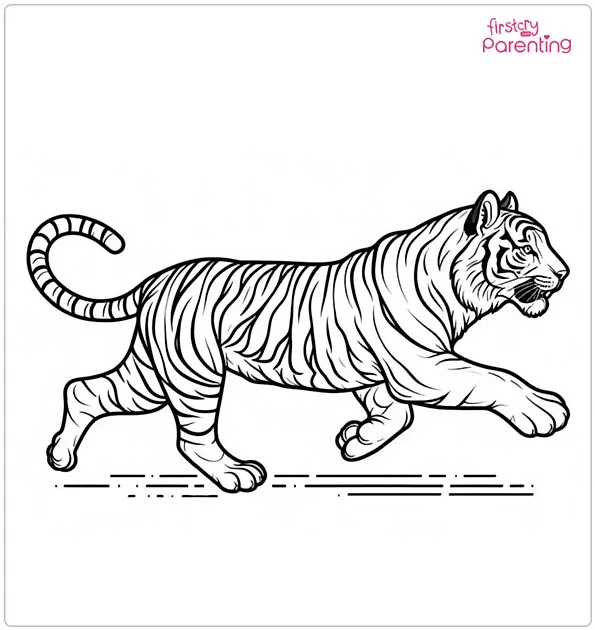 Running Tiger Coloring Page