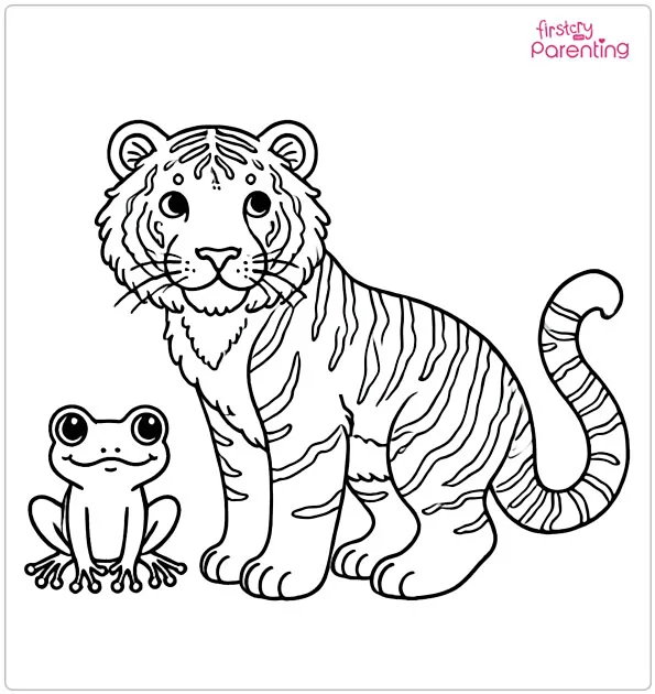 Tiger and Frog Coloring Page