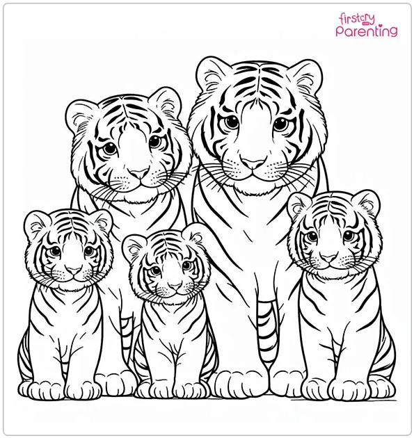 Tiger Family Coloring Page