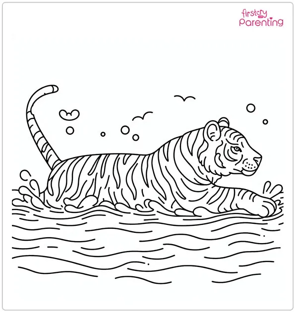 Tiger Swimming Coloring Page