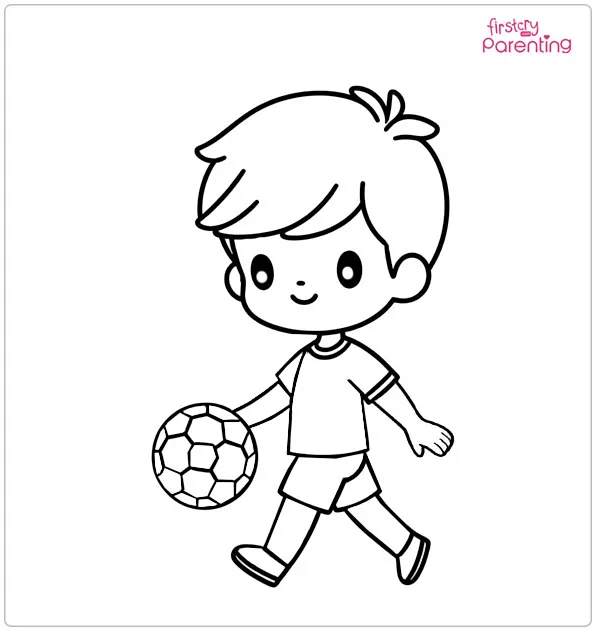 Boy with Soccer Ball Coloring Page