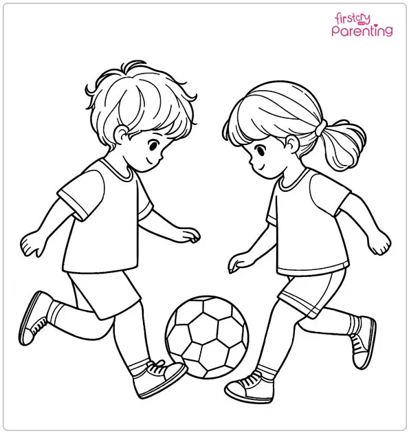 Childrens Playing Soccer Coloring Page