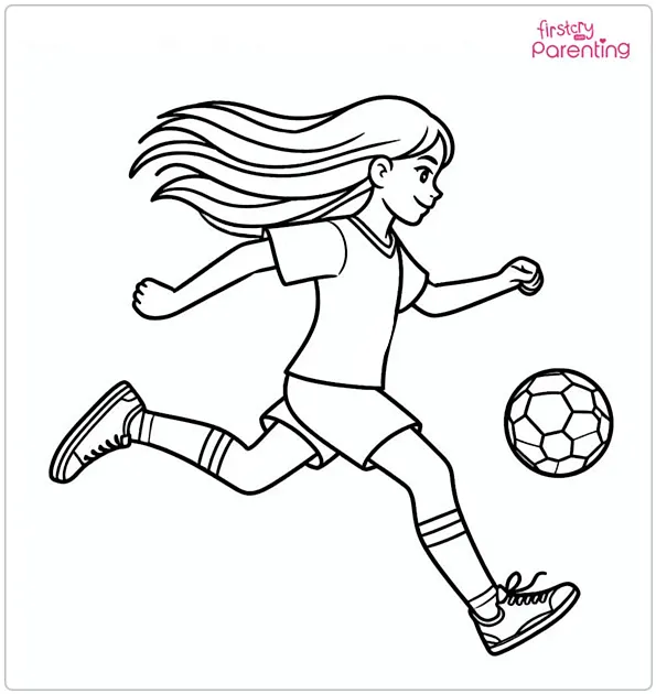 Girl Running With Soccer Ball Coloring Page