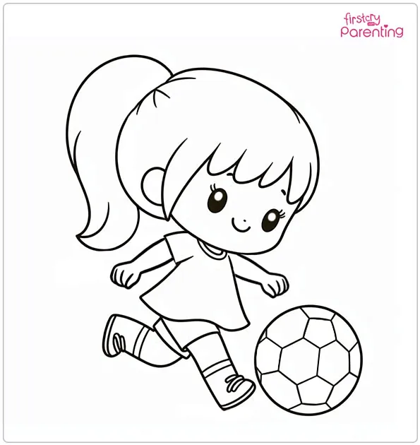 Little Girl Kicking Soccer Ball Coloring Page