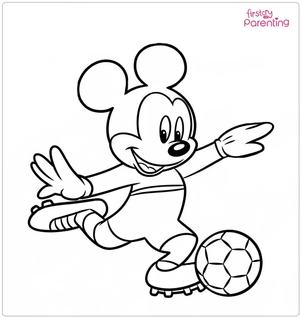 Mickey Mouse Playing Soccer Coloring Page