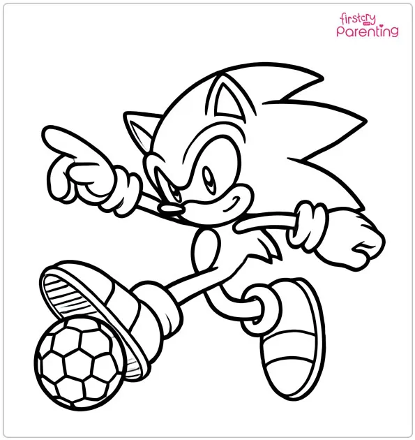 Sonic Playing Soccer Coloring Page