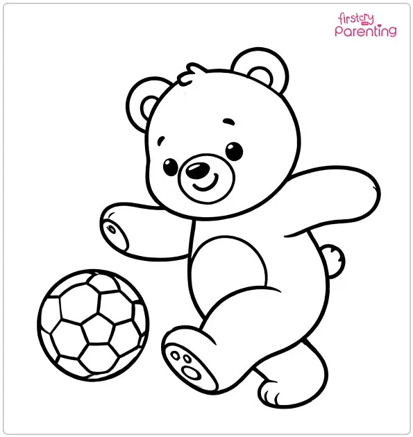 Teddy Bear with Soccer Ball Coloring Page
