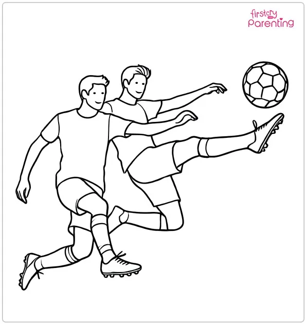 Two Soccer Players in the Air Coloring Page