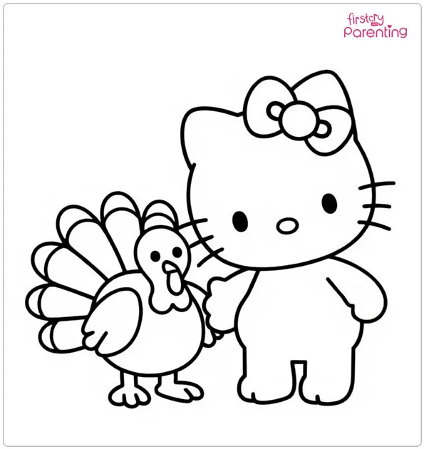 Hello Kitty and Turkey Coloring Page