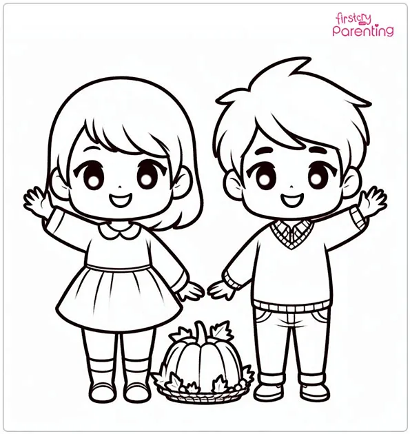 Kids Say Happy Thanksgiving Coloring Page