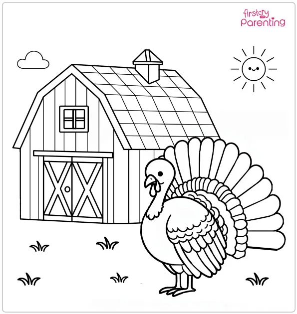 Realistic Turkey On Farm Coloring Page