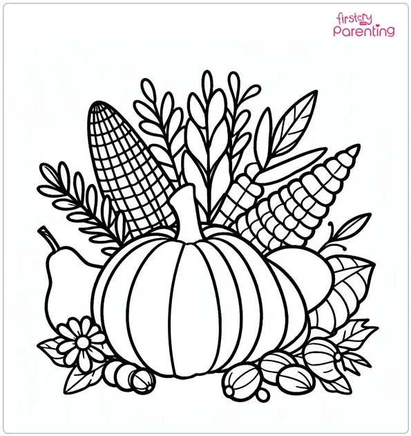 Thanksgiving Cornucopia Coloring Page
