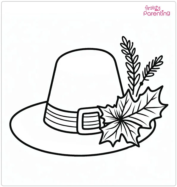 Thanksgiving Hat With Autumn Leaf Coloring Page