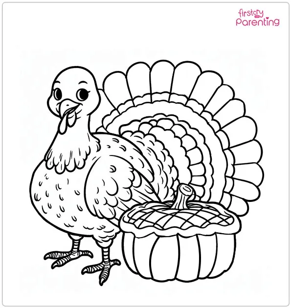 Thanksgiving Turkey With Pumpkin Pie Coloring Page