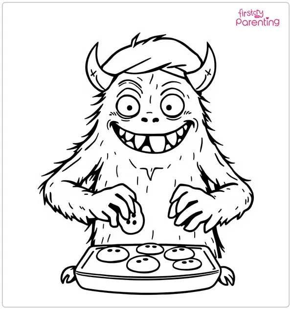 Monster Baking Cookies Coloring Page