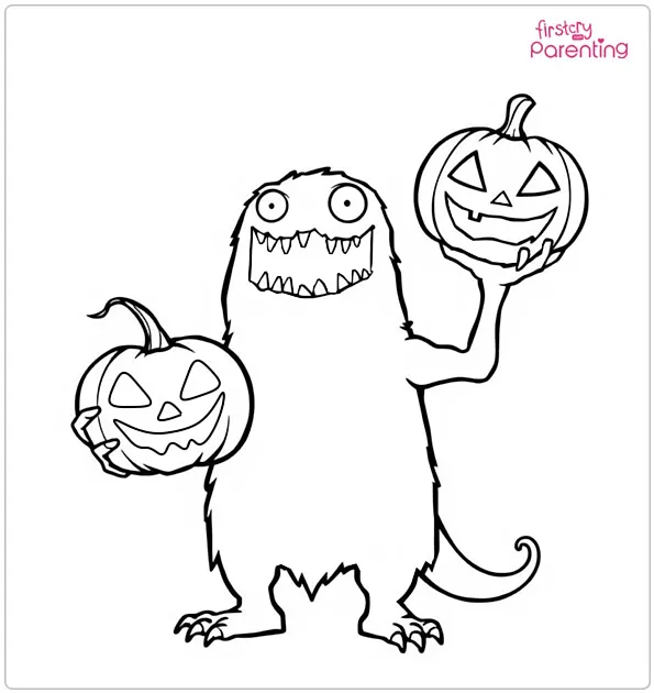 Monster Holding Jack O Lantern Coloring Page
