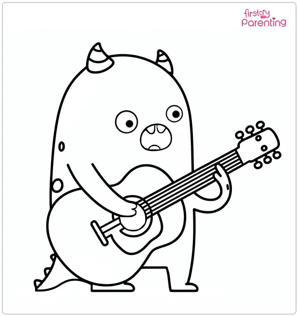 Monster Playing a Guitar Coloring Page