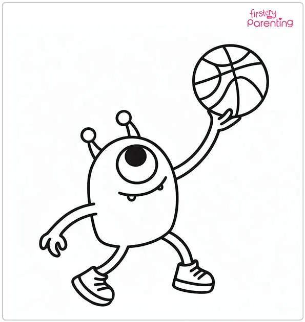 Monster Playing Basketball Coloring Page