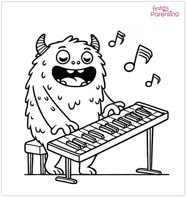Monster Playing the Piano Coloring Page