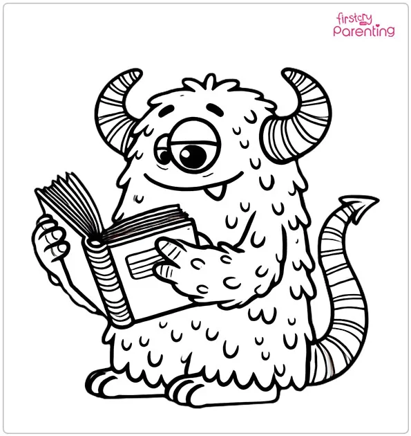 Monster Reading a Book Coloring Page
