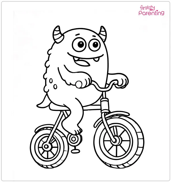 Monster Riding a Bicycle Coloring Page