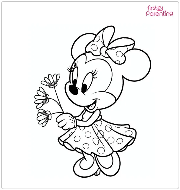 Minnie Mouse Carrying Spring Flower Coloring Page