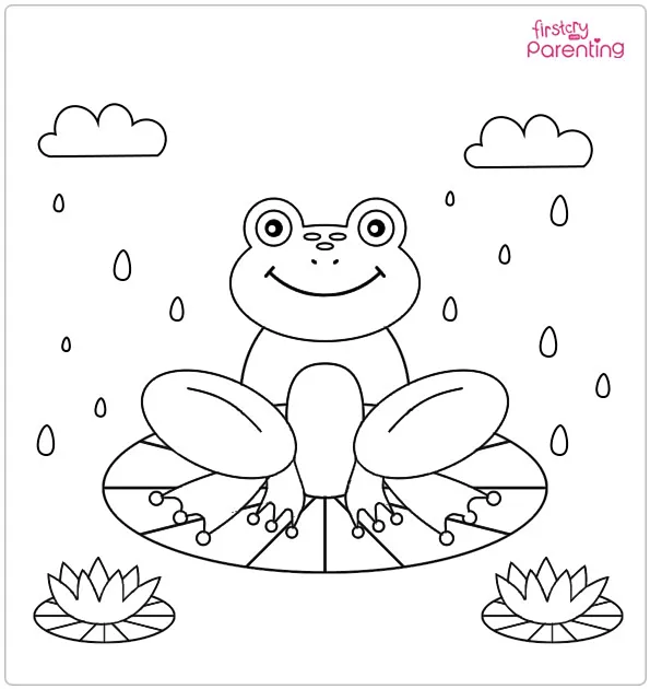 Rainy Day Spring Frog Coloring Page