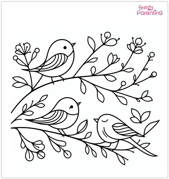 Spring Birds Coloring Page