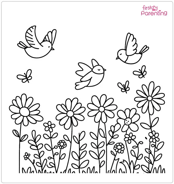 Spring Scene Coloring Page