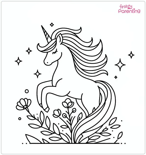 Spring Unicorn Coloring Page