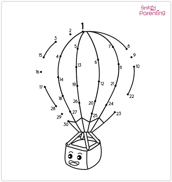 Hot Air Balloon Dot to Dot Coloring Page