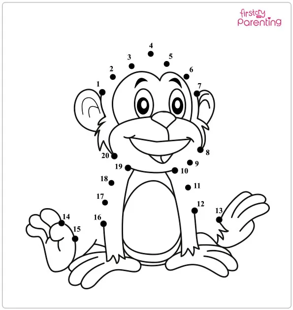 Monkey Dot to Dot Coloring Page